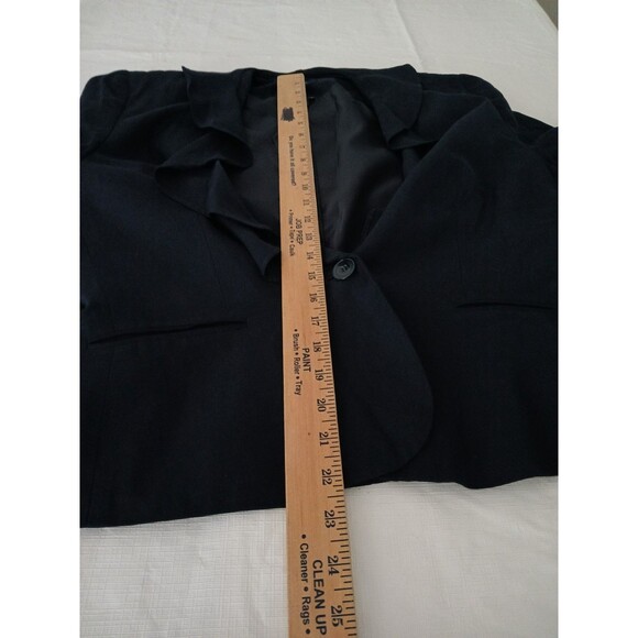 Chaps Women's Silk & Cotton Blend Blazer with Ruffle Neckline Size 12 Navy Blue - Picture 14 of 14